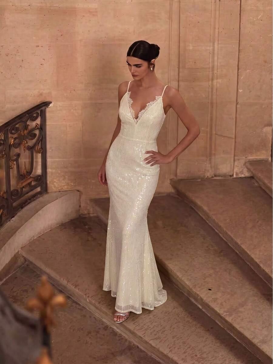 SHEIN KREMOWA MAXI SUKIENKA CEKINY S06__S