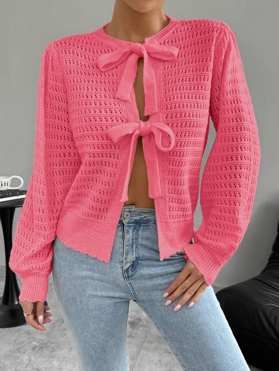 SHEIN RÓŻOWY SWETER WIĄZANIE S06__L