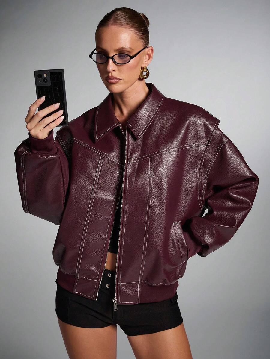 SHEIN BORDOWA KURTKA IMITACJA SKÓRY S06__L