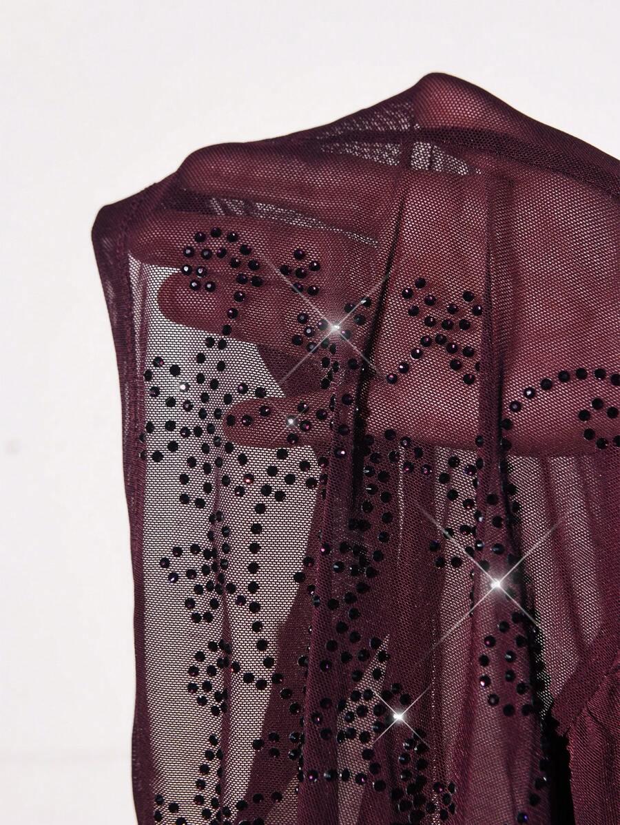 SHEIN BORDOWY TOP ZDOBIENIE S06__S