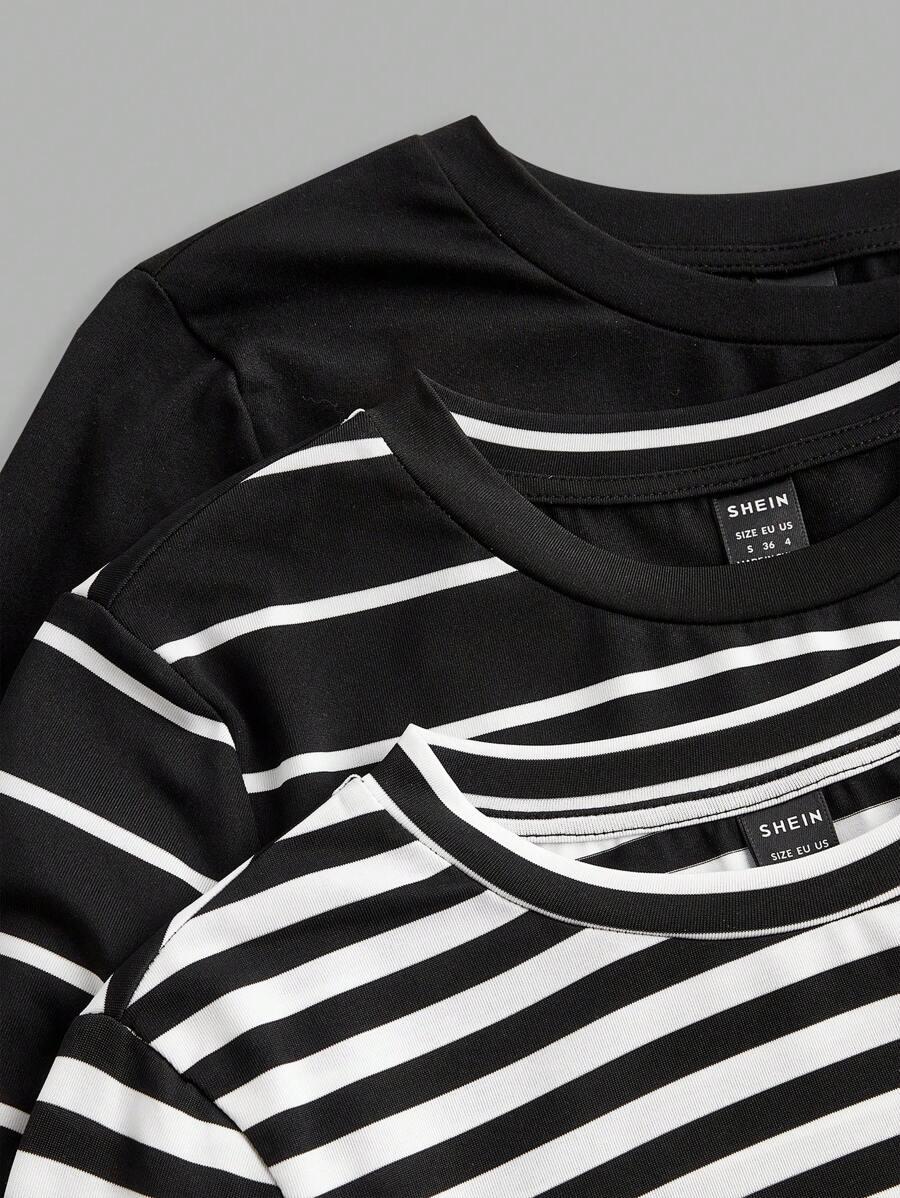 SHEIN BLUZKA DŁUGI RĘKAW WZÓR PASKI 3-PACK S06__XXL