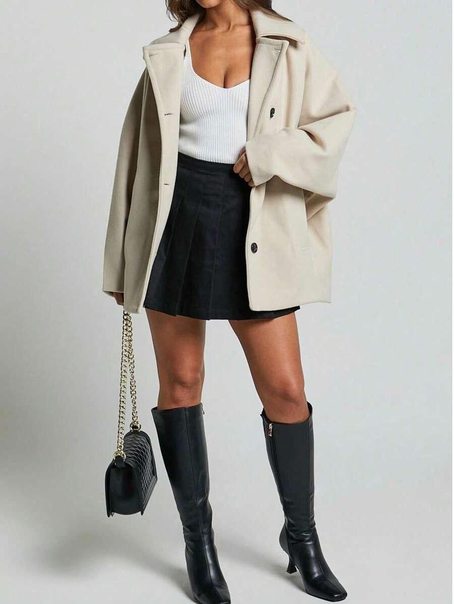 SHEIN BEŻOWY KLASYCZNY PŁASZCZ W01__S