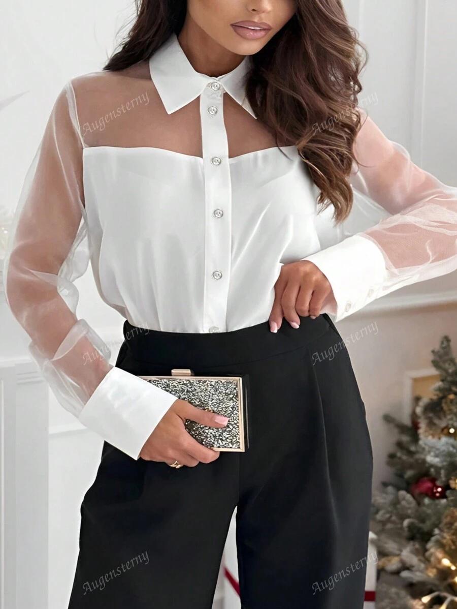 SHEIN BIAŁA KOSZULA SIATECZKA S06__S