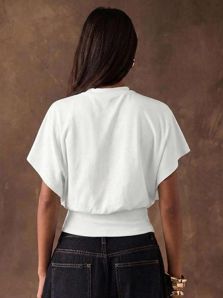 SHEIN BIAŁA BLUZKA KRÓTKI RĘKAW S06__S