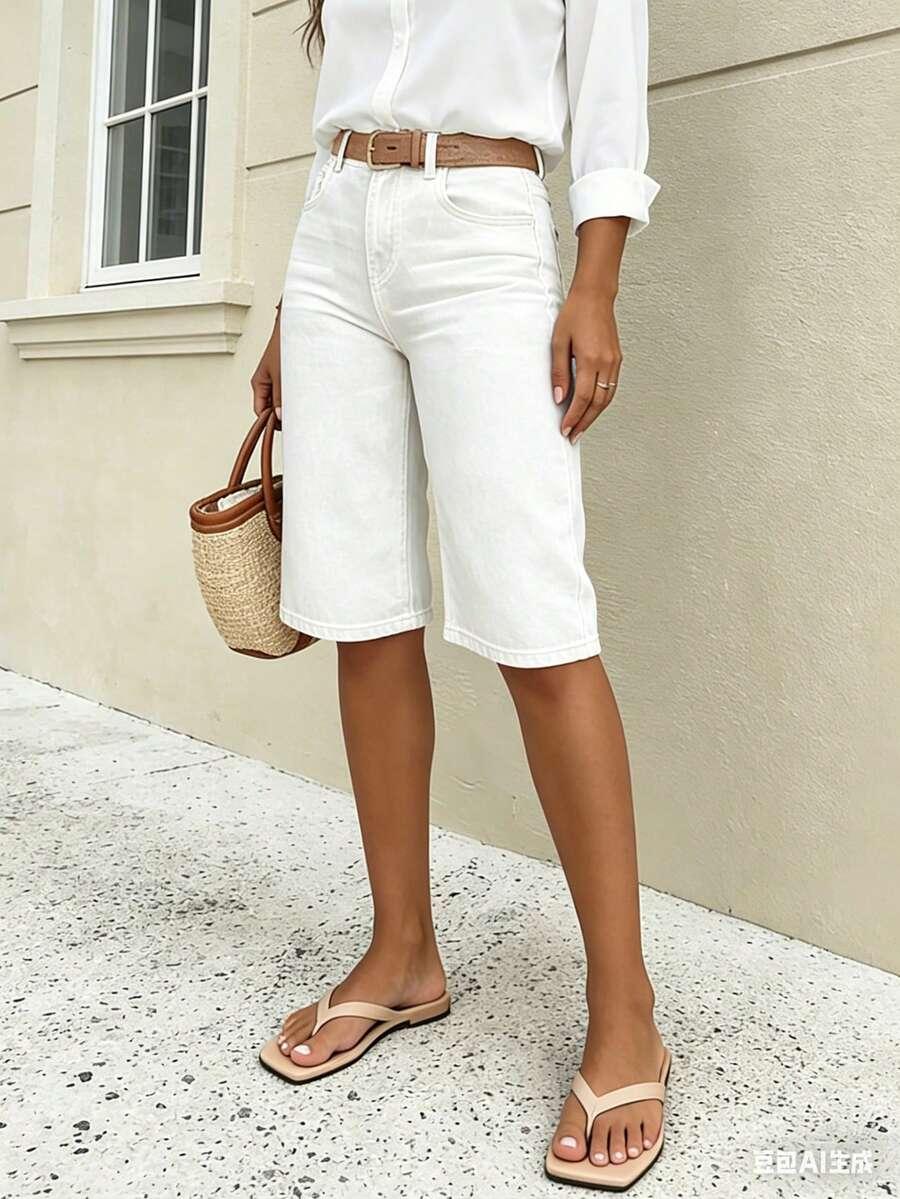 SHEIN BIAŁE SPODENKI JEANS S06__S