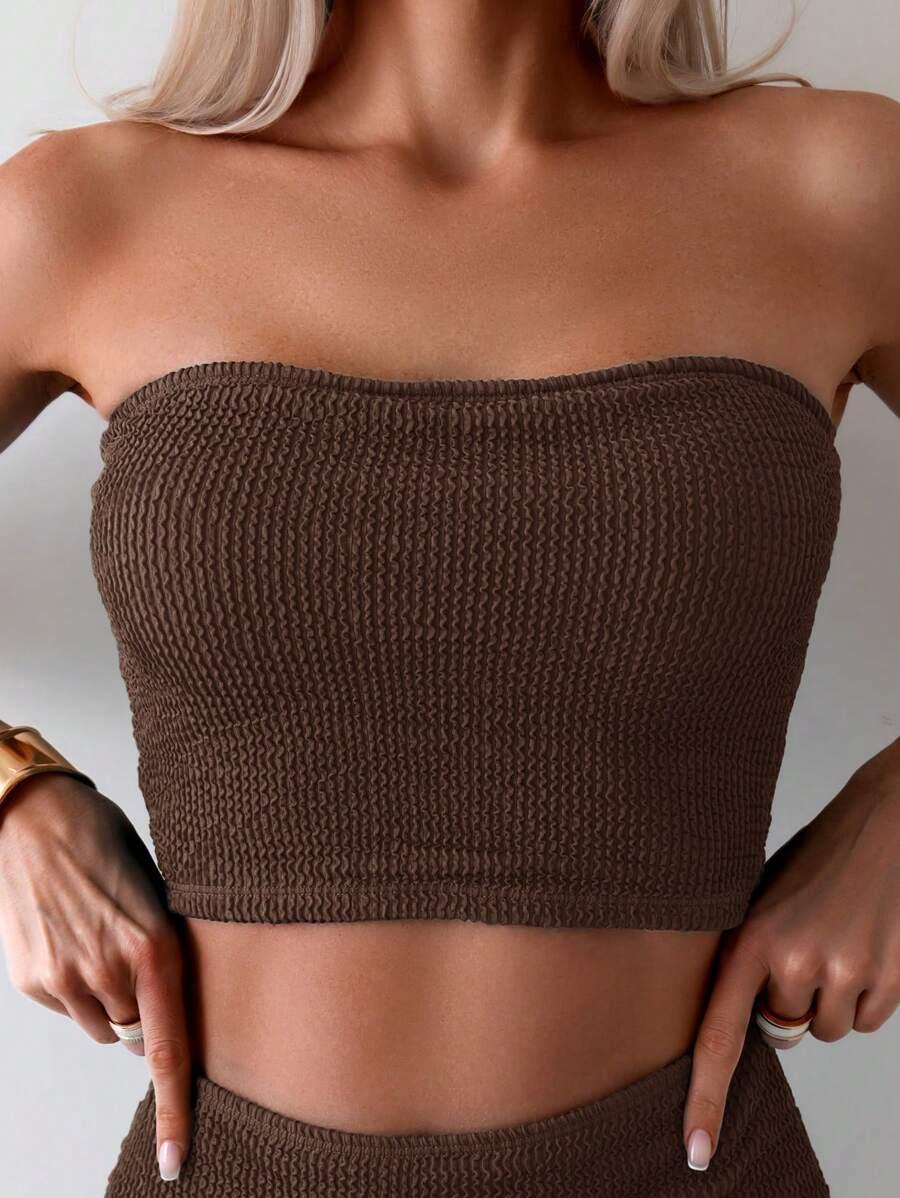 SHEIN BRĄZOWY DWUCZĘŚCIOWY STRÓJ KĄPIELOWY S09__L