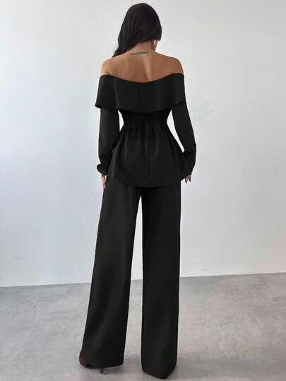 SHEIN CZARNE PROSTE SPODNIE S06__L