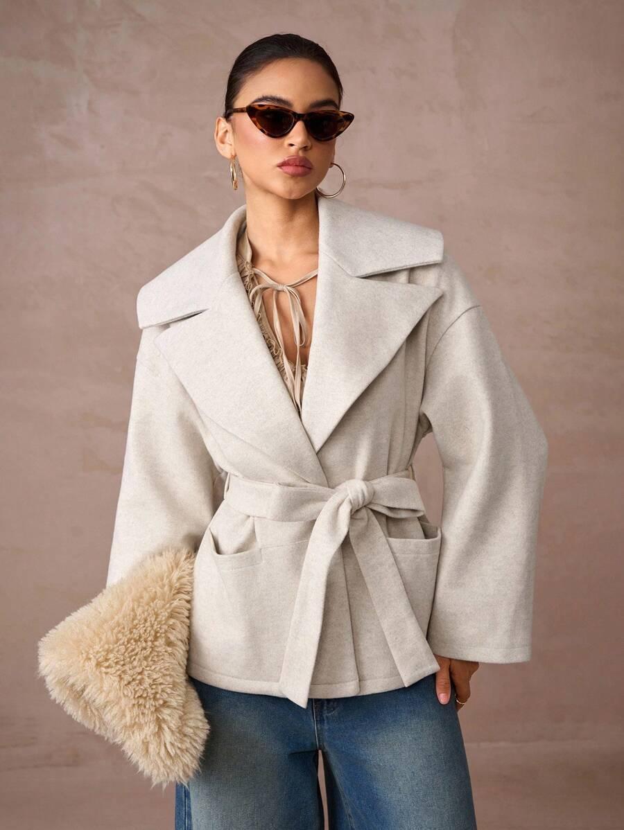 SHEIN KREMOWY KRÓTKI PŁASZCZ W01__XS