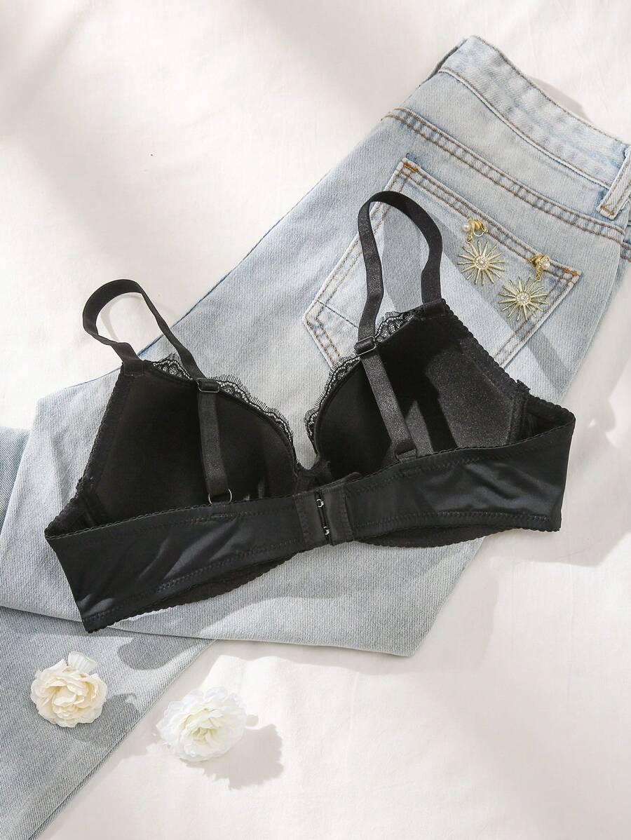 SHEIN CZARNY BIUSTONOSZ KORONKA S06__85C