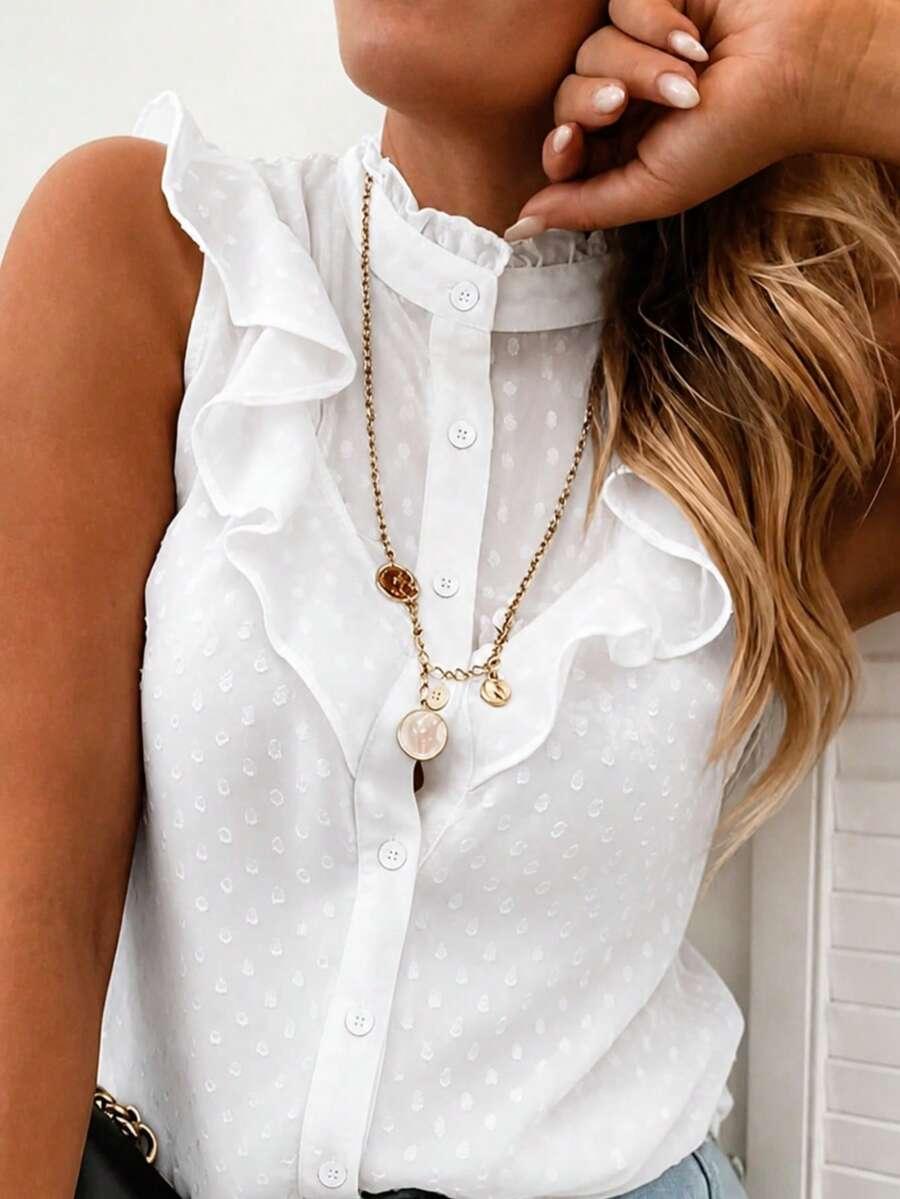 SHEIN BIAŁY TOP BEZ RĘKAWÓW STRUKTURA FALBANY PK01__S