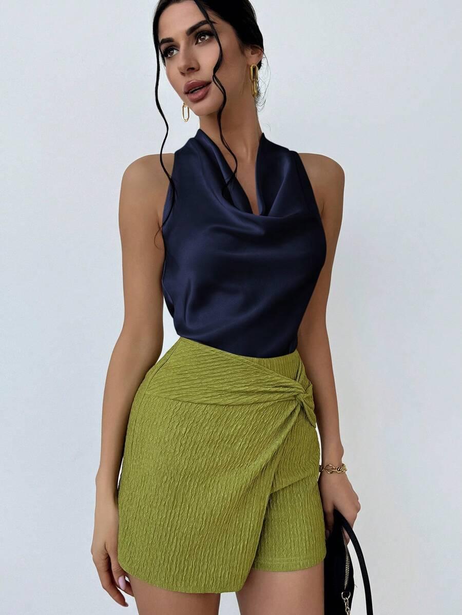 SHEIN GRANATOWY SATYNOWY TOP S06__L