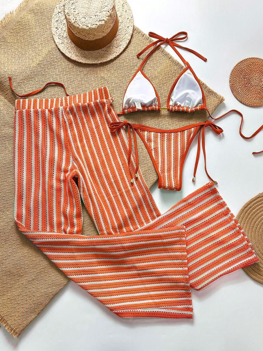 SHEIN BIKINI SPODNIE KOMPLET PASKI S06__L