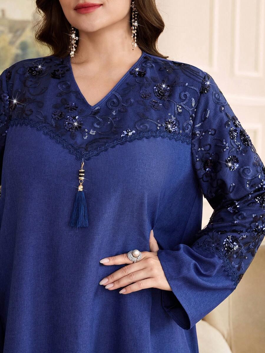 AL NAJMA GRANATOWA MAXI SUKIENKA V-NECK CEKINY PK01__48