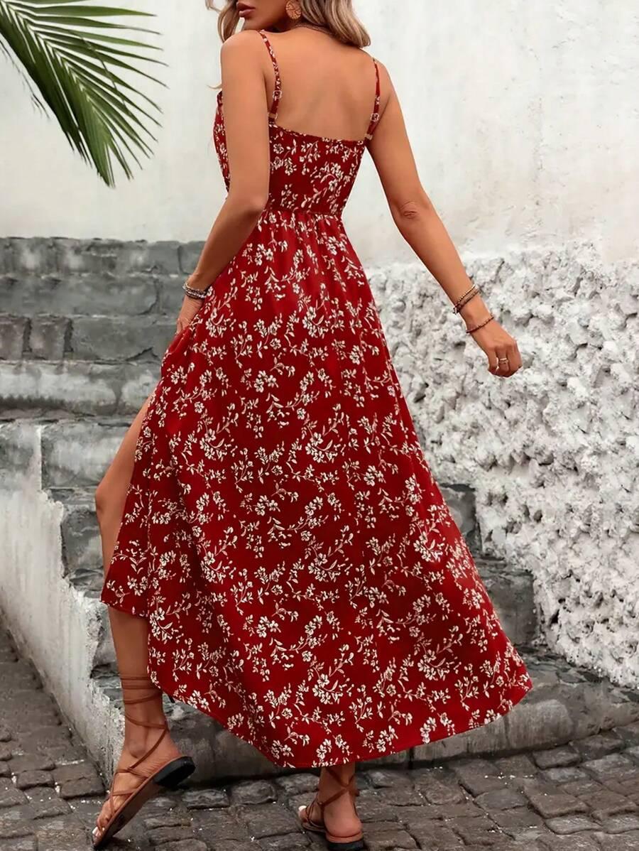 SHEIN SUKIENKA NA RAMIĄCZKACH WZÓR KWIATY ROZCIĘCIE PK01__L