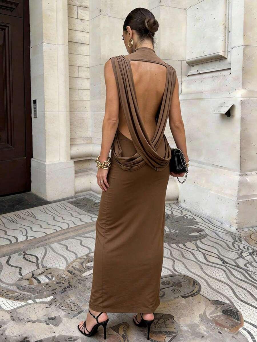 SHEIN BRĄZOWA MAXI SUKIENKA S06__M