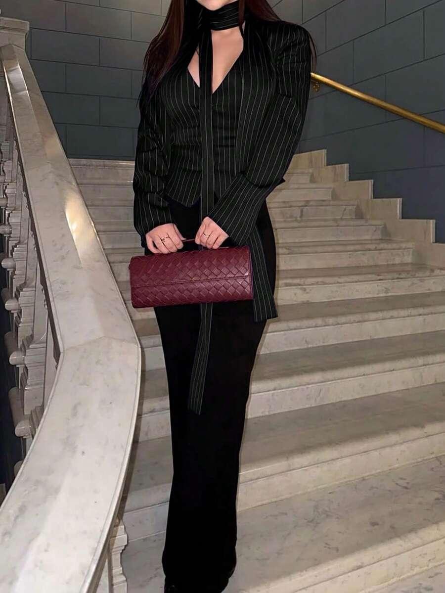SHEIN CZARNA MARYNARKA W PASKI S06__M