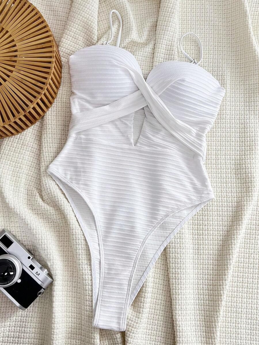 SHEIN BIAŁY STRÓJ KĄPIELOWY WYCIĘCIE S09__XL