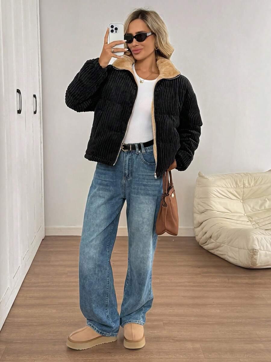 SHEIN CZARNA KURTKA PRĄŻKI W01__M