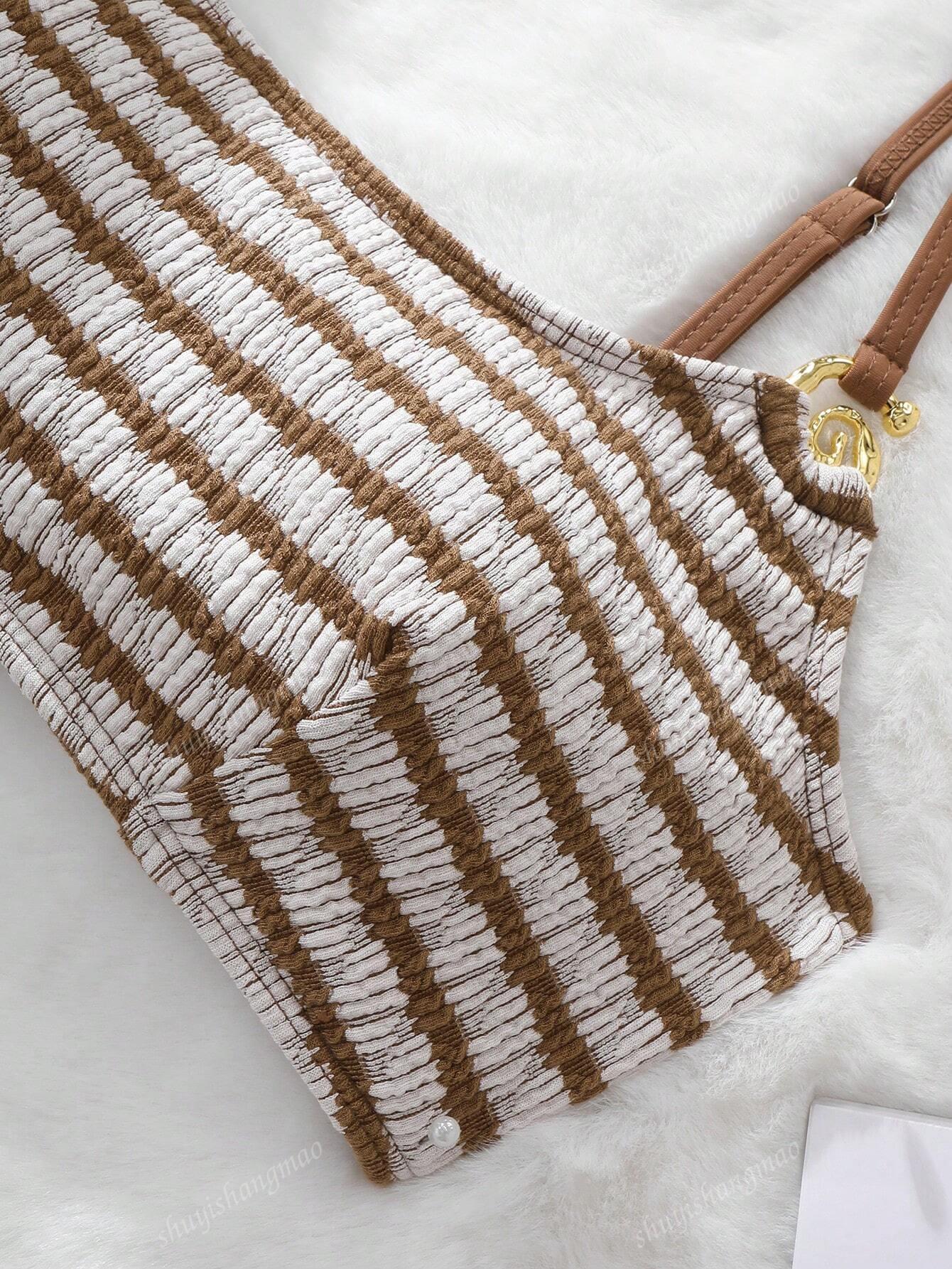 SHEIN BRĄZOWY STRÓJ KĄPIELOWY S09__M