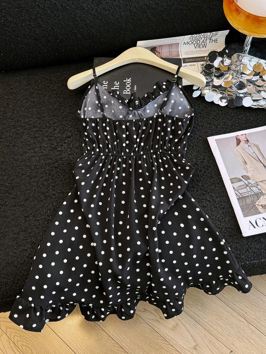 SHEIN CZARNA MINI SUKIENKA GROSZKI S06__L