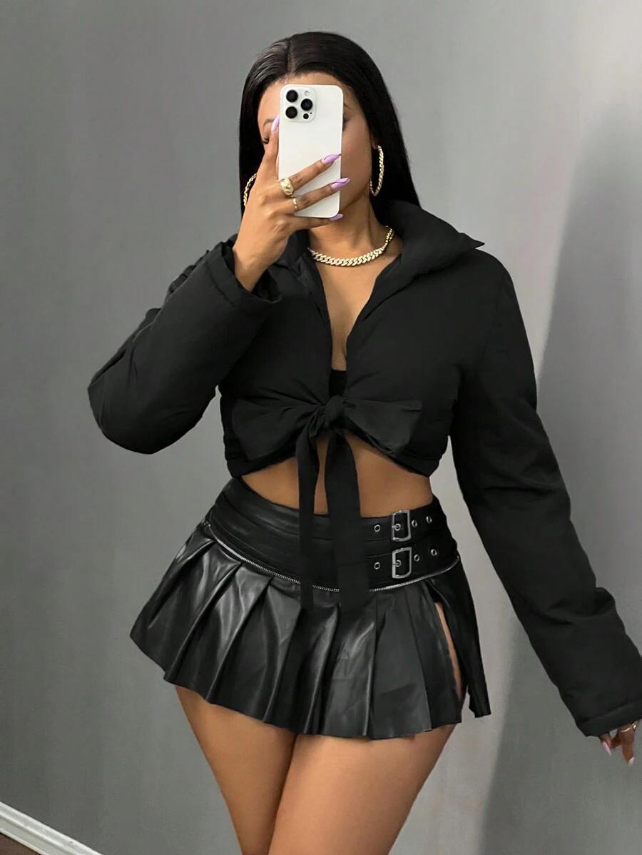 SLAYDIVA KRÓTKA CZARNA KURTKA WIĄZANIE W01__M