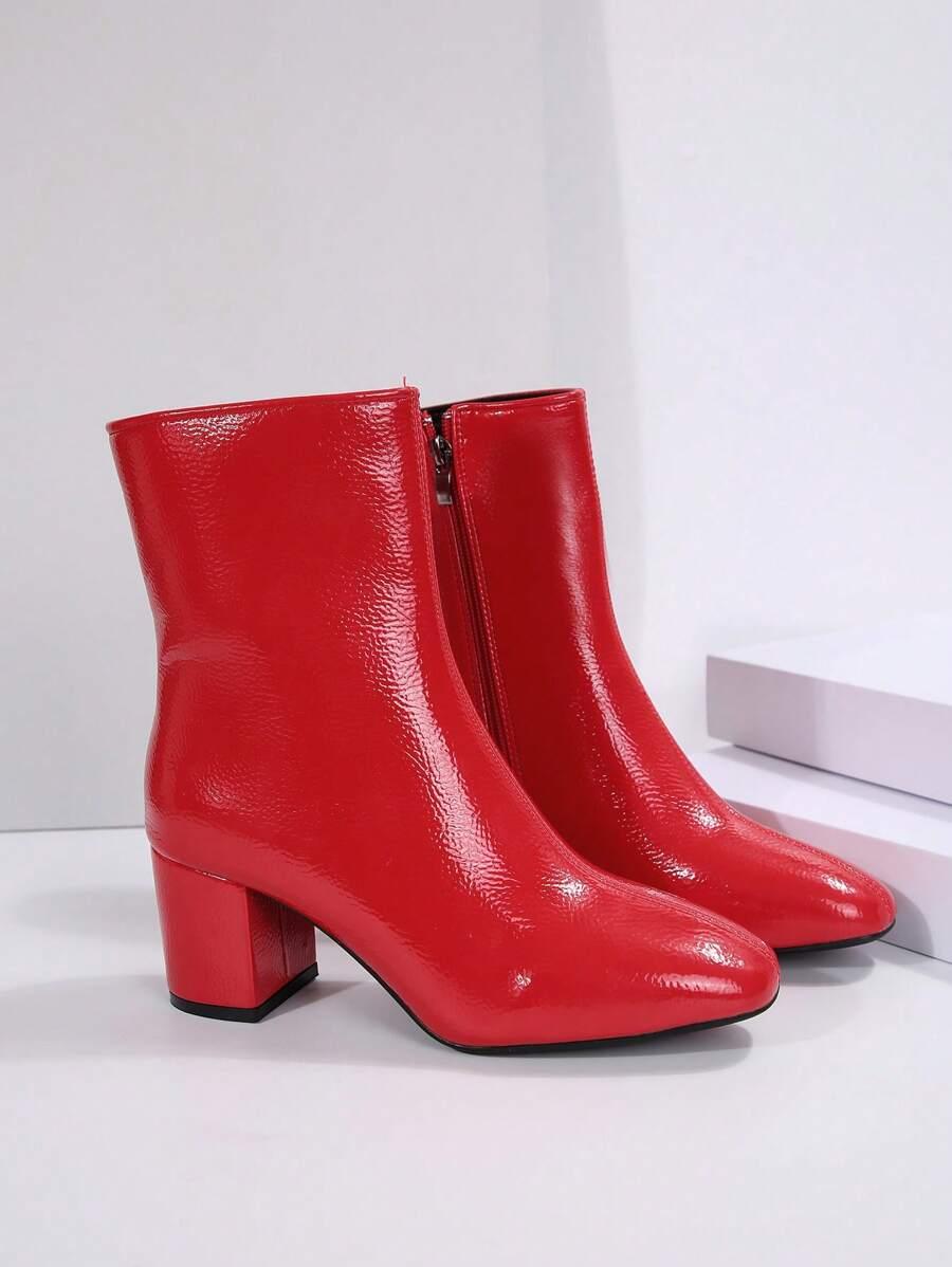 SHEIN CZERWONE BOTKI NA OBCASIE ZIP W01__36,5