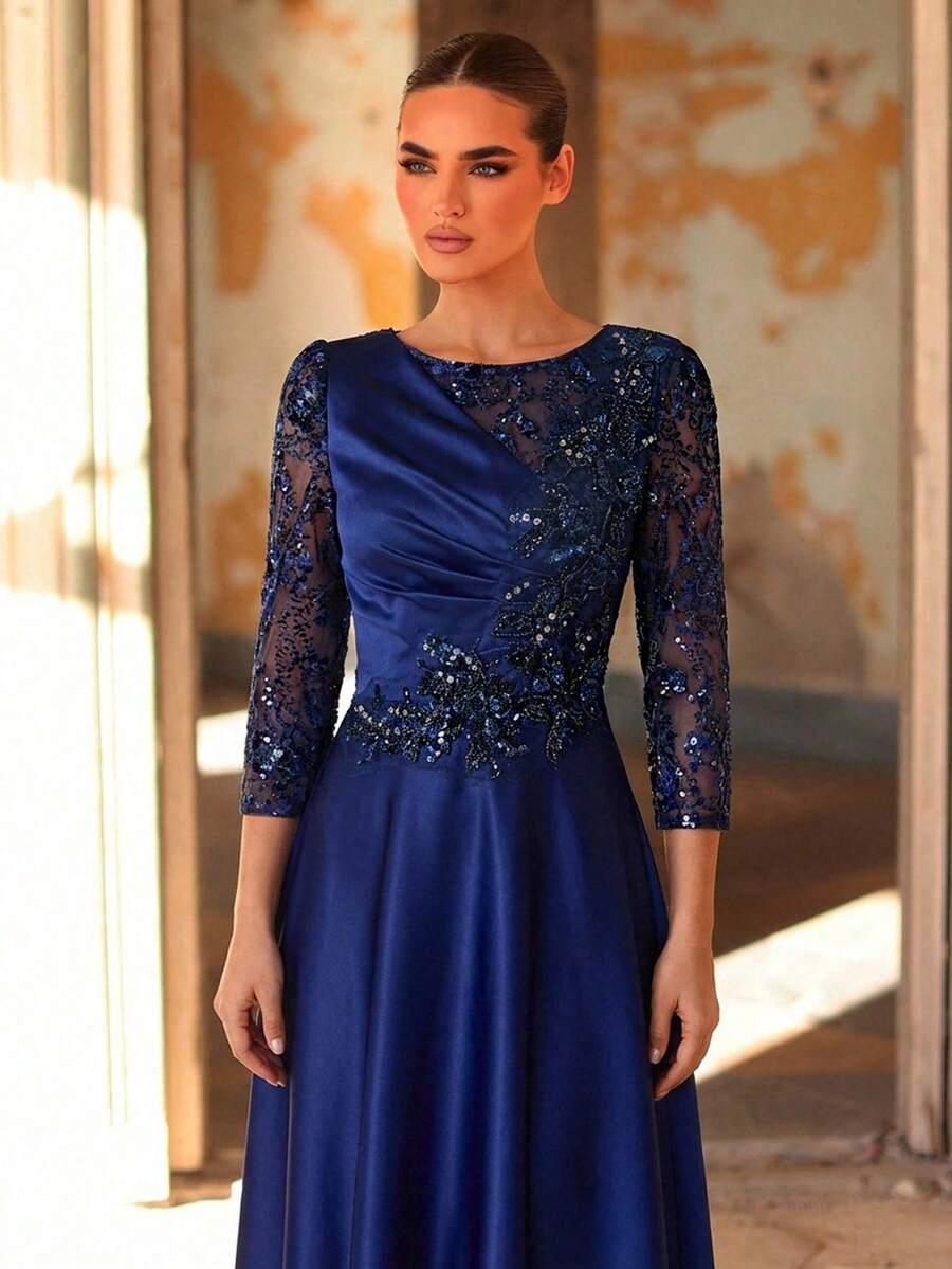 SERIN GRANATOWA MAXI SUKIENKA ZDOBIENIE CEKINY S06__XL