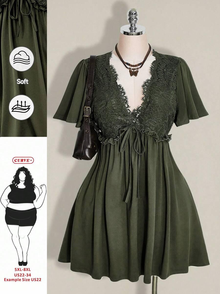SHEIN ZIELONA MINI SUKIENKA Z KRÓTKIM RĘKAWEM S06__54