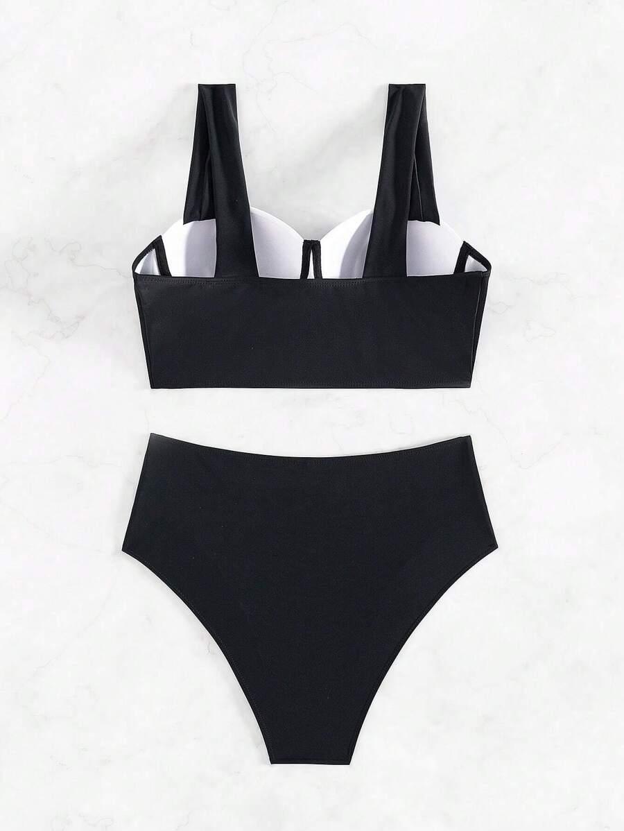 SHEIN DWUCZĘŚCIOWY STRÓJ KĄPIELOWY KONTRAST S09__L