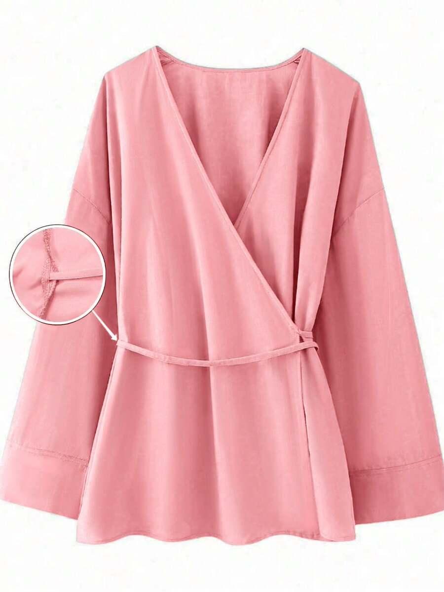 SHEIN RÓŻOWA KOPERTOWA BLUZKA WIĄZANIE PK01__M