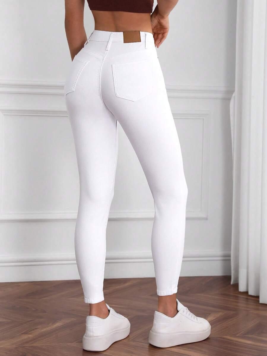 SHEIN BIAŁE SPODNIE WYSOKI STAN S06__L