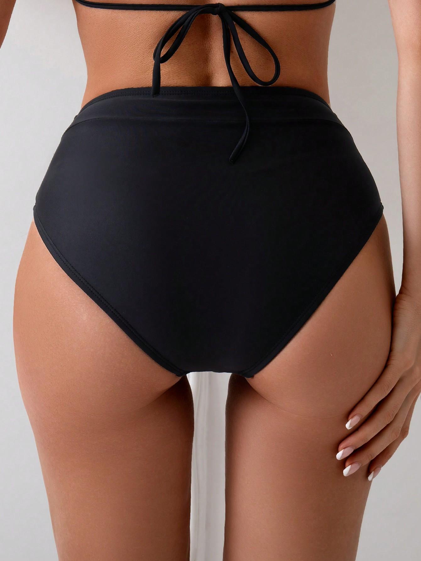SHEIN CZARNY DÓŁ OD BIKINI WYSOKI STAN S09__L