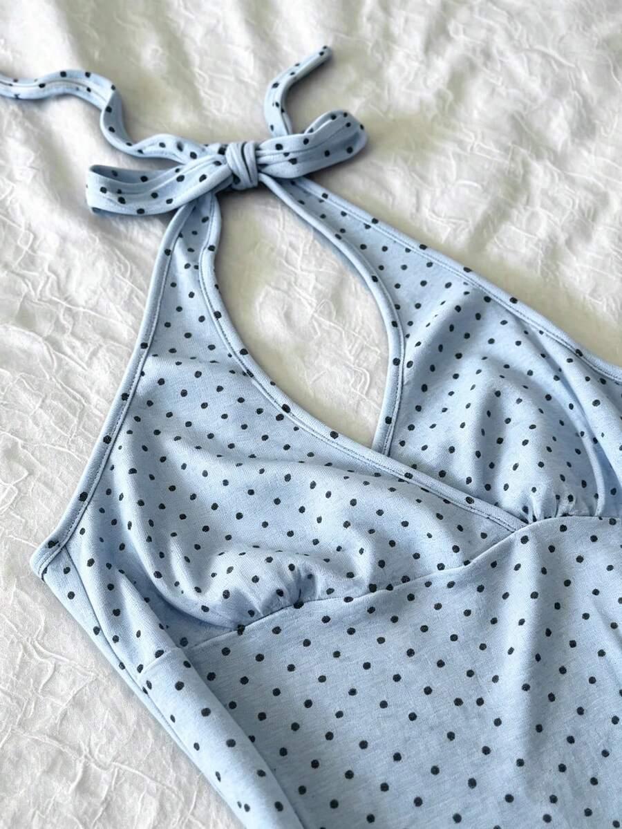 SHEIN NIEBIESKI TOP WZÓR GROSZKI S06__S