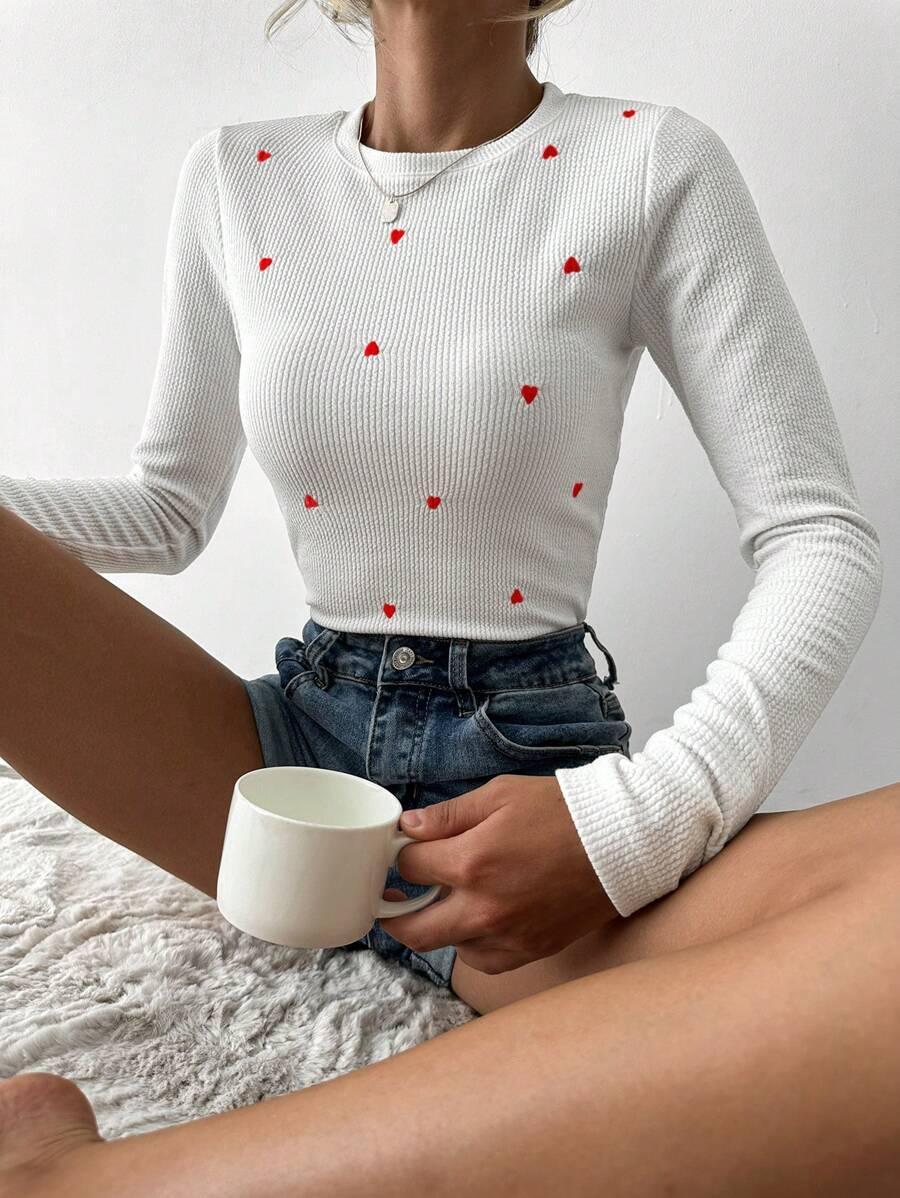 SHEIN BIAŁA BLUZKA DŁUGI RĘKAW SERCA S06__L
