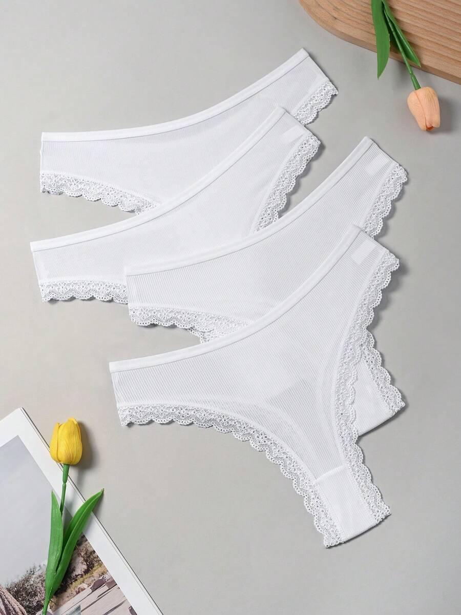 SHEIN BIAŁE MAJTKI KORONKA 4-PACK S09__L