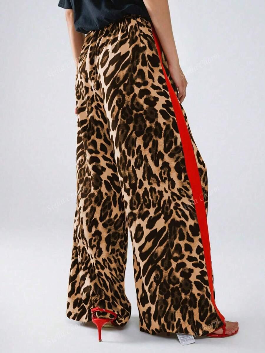 SHEIN SPODNIE ANIMAL PRINT LAMPASY WIĄZANIE S06__XL