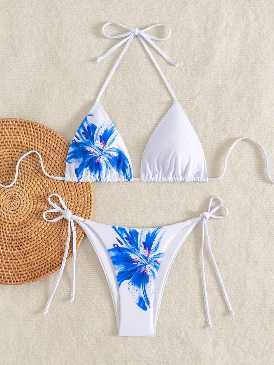 SHEIN DWUCZĘŚCIOWY STRÓJ KĄPIELOWY PRINT KWIATY S09__L