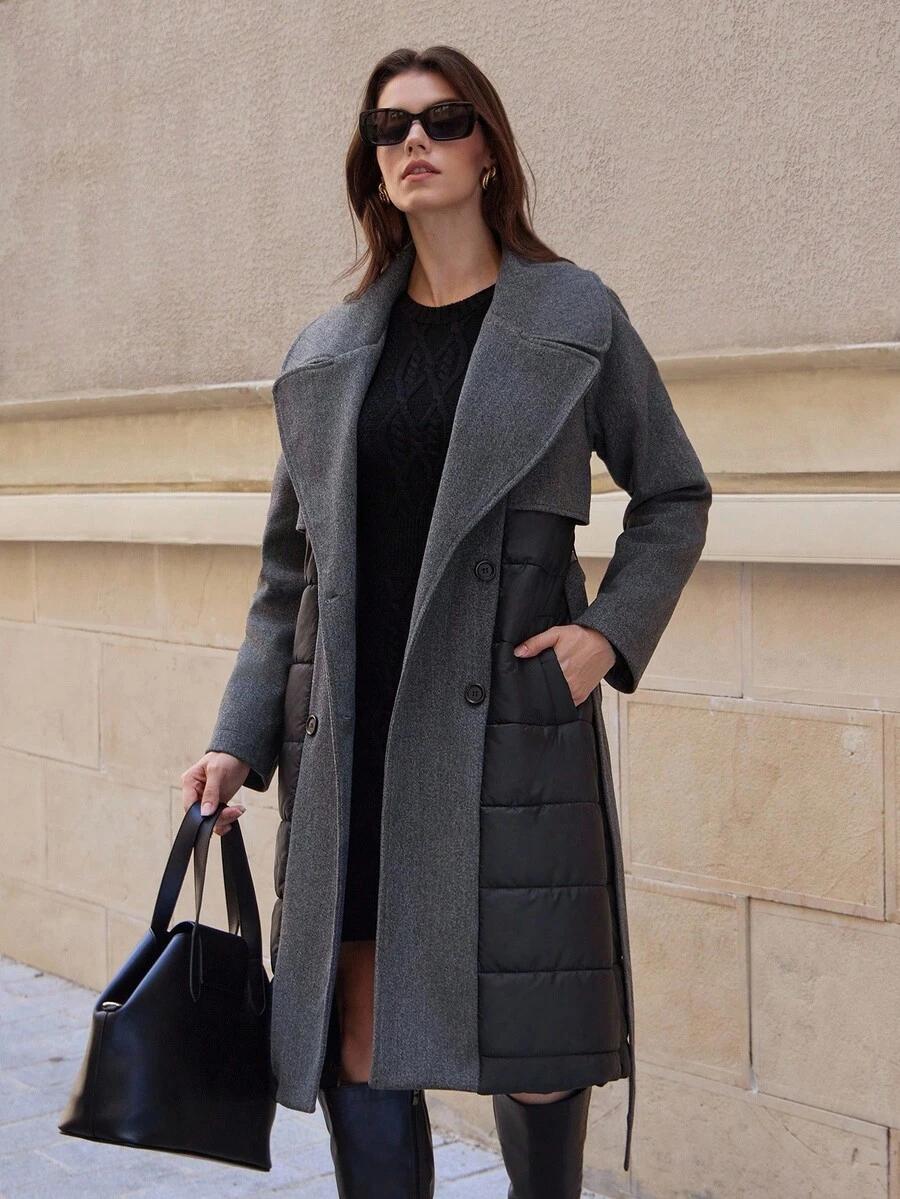 SHEIN SZARY PŁASZCZ ŁĄCZENIE W01__M
