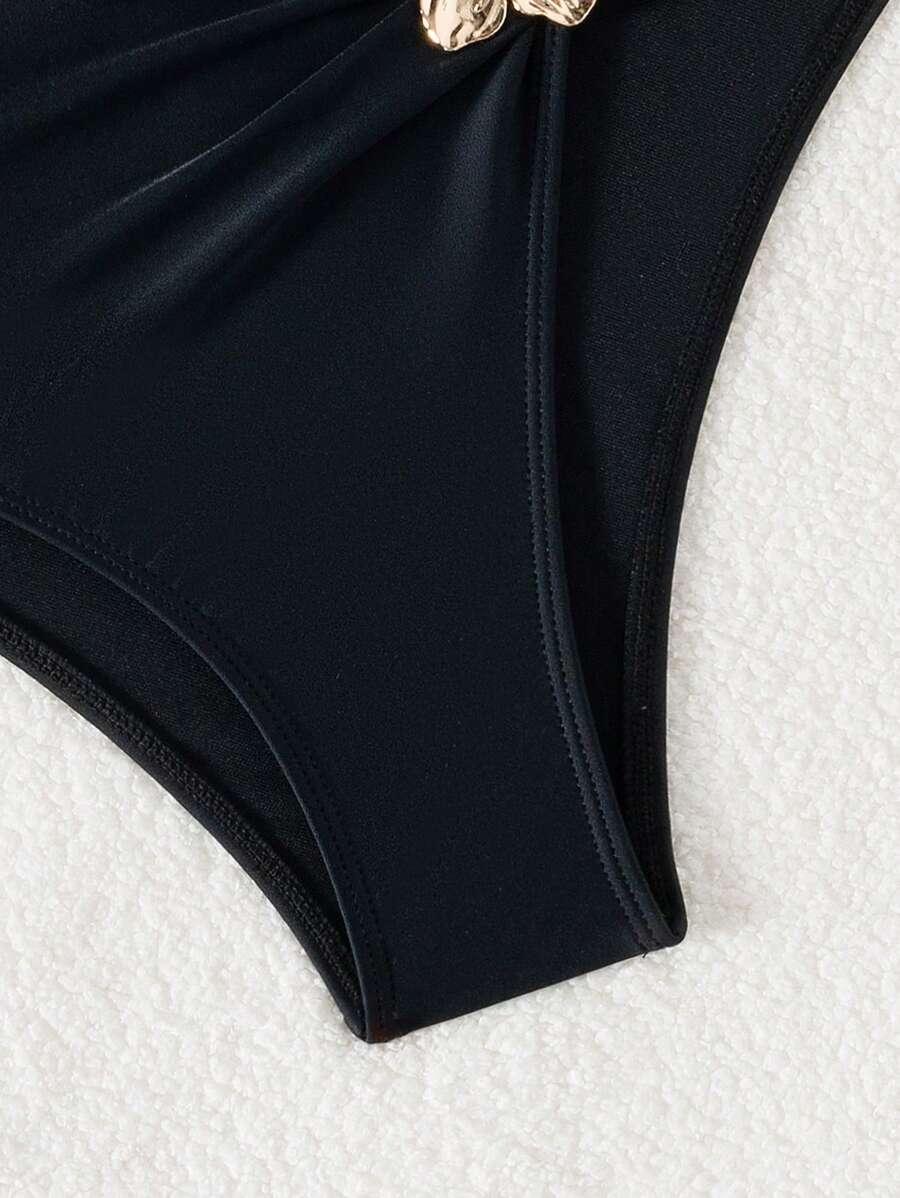SWIM CHICCIA CZARNY DÓŁ OD BIKINI ZDOBIENIE KWIAT PK01__S