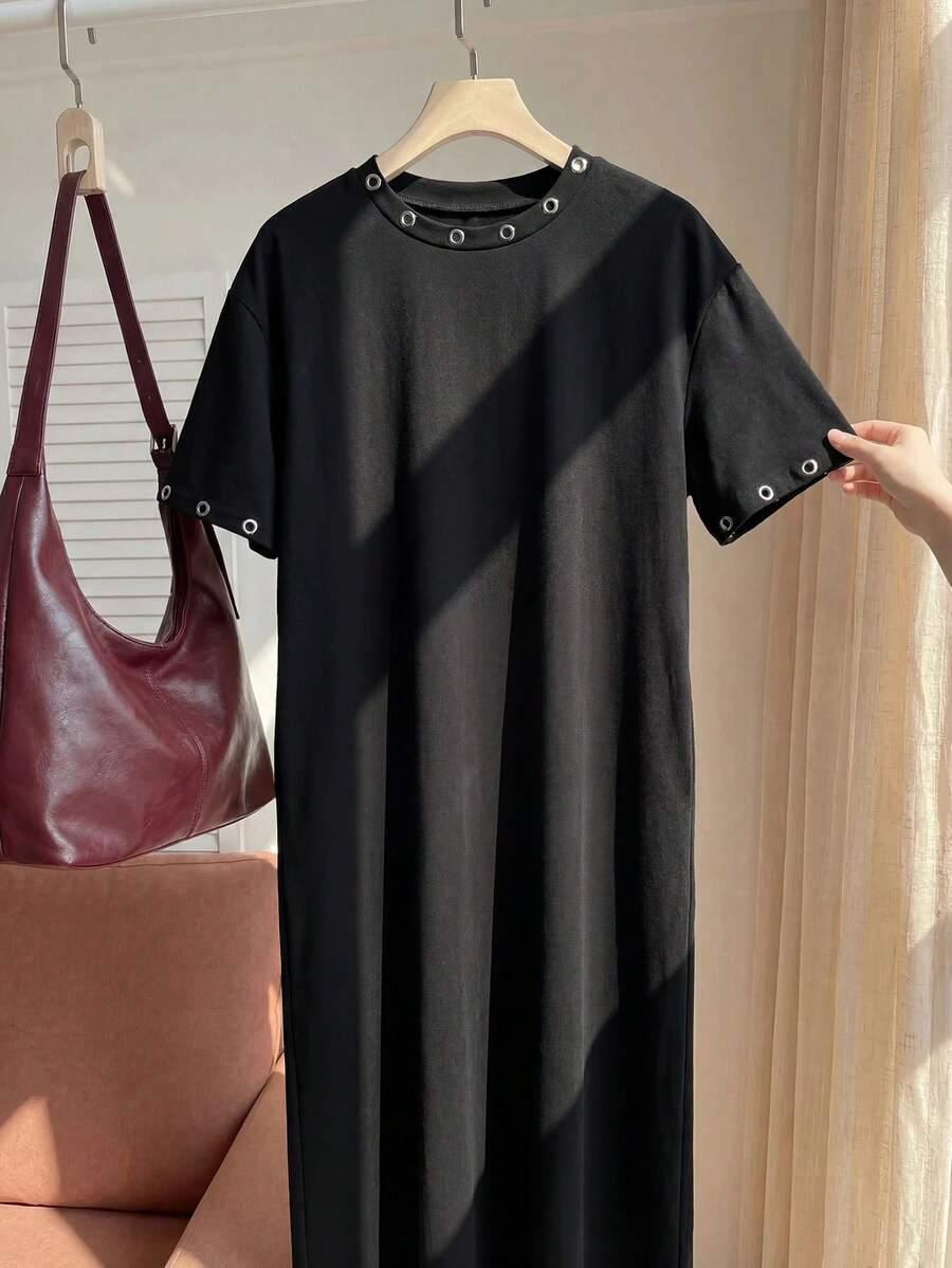 COMFORTCANA CZARNA MAXI SUKIENKA KRÓTKI RĘKAW S06__46
