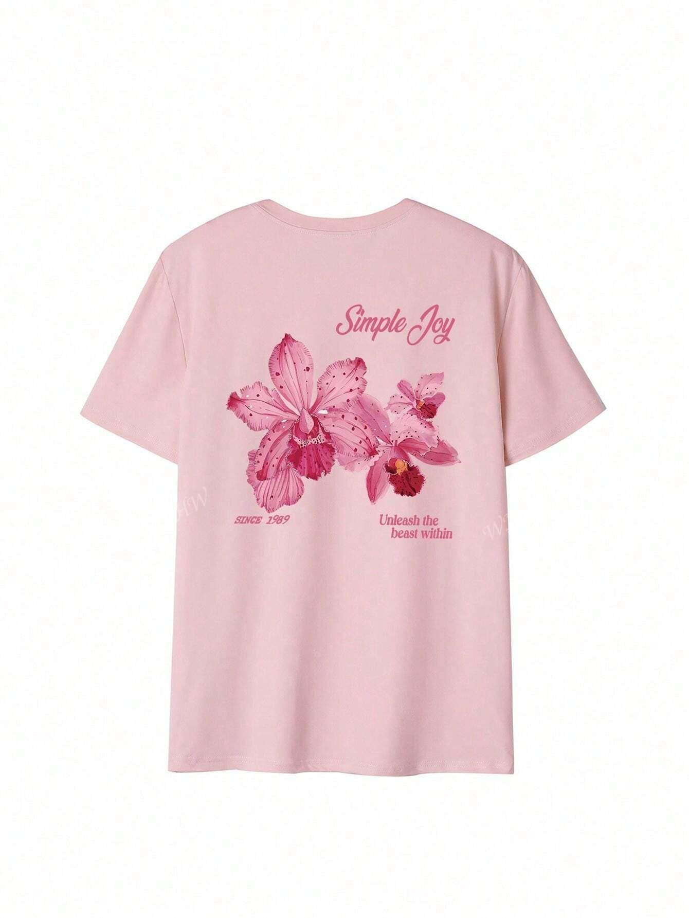 SHEIN RÓŻOWY T-SHIRT NADRUK S06__48