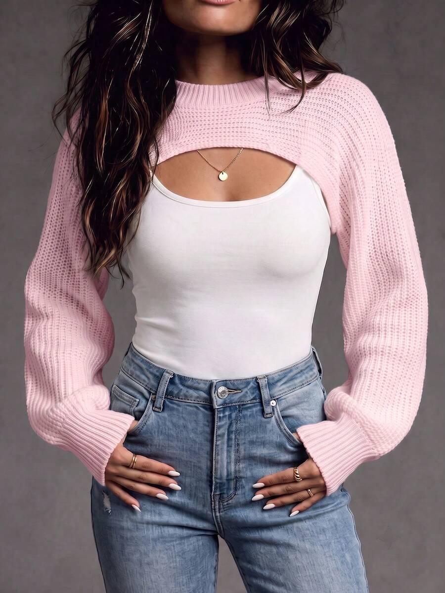 SHEIN RÓŻOWY DZIANINOWY SWETER RĘKAWKI S06__M