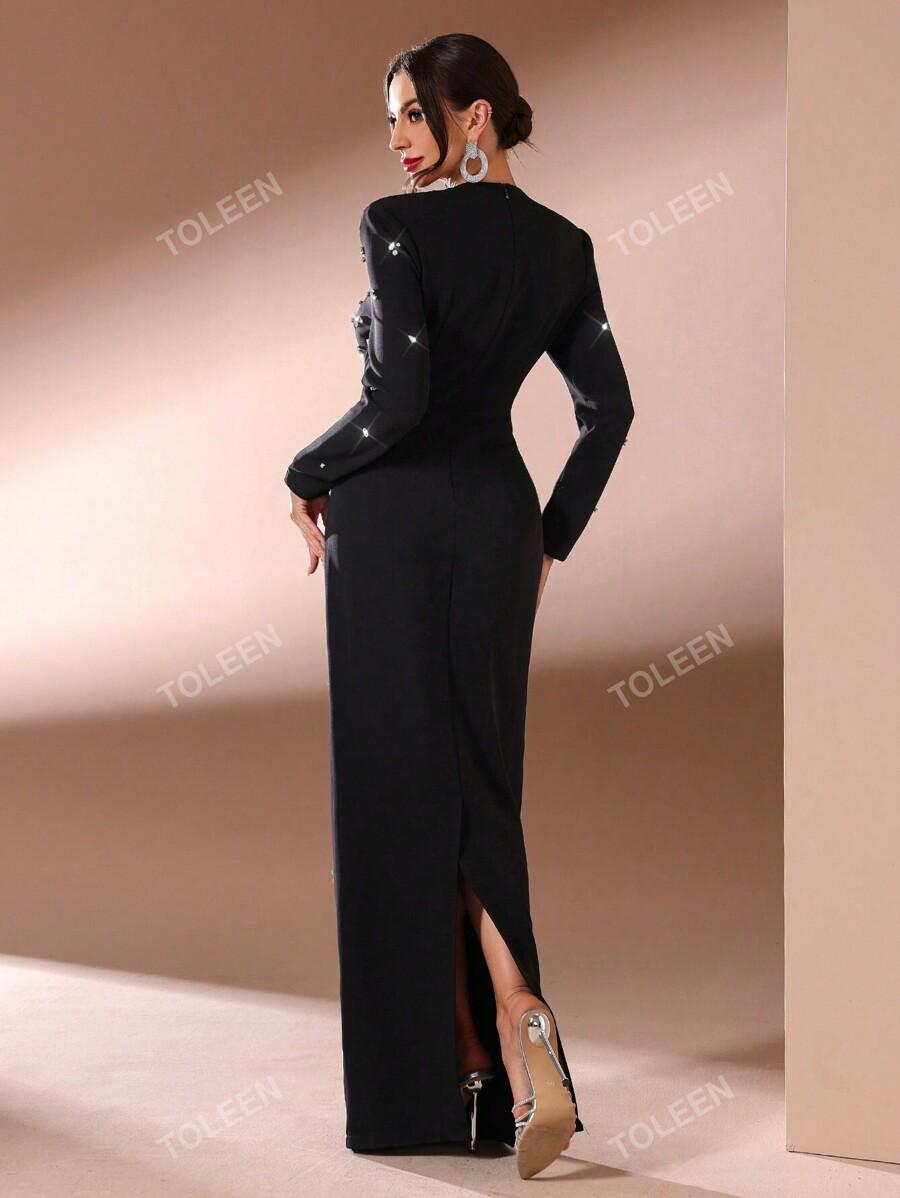 TOLEEN CZARNA MAXI SUKIENKA ZDOBIENIE PK01__M