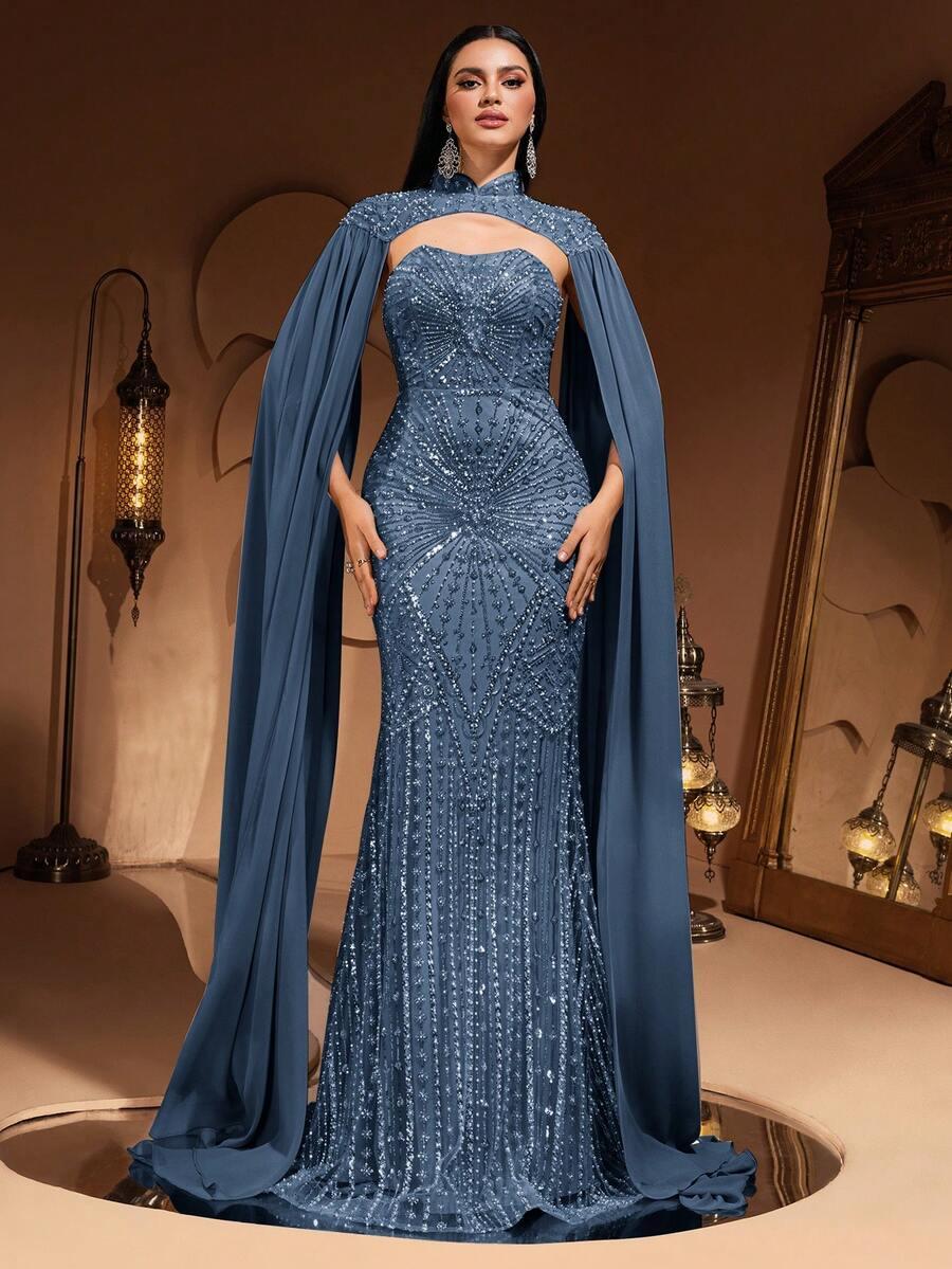 SHEIN NIEBIESKA MAXI SUKIENKA ZDOBIENIE S06__46/48