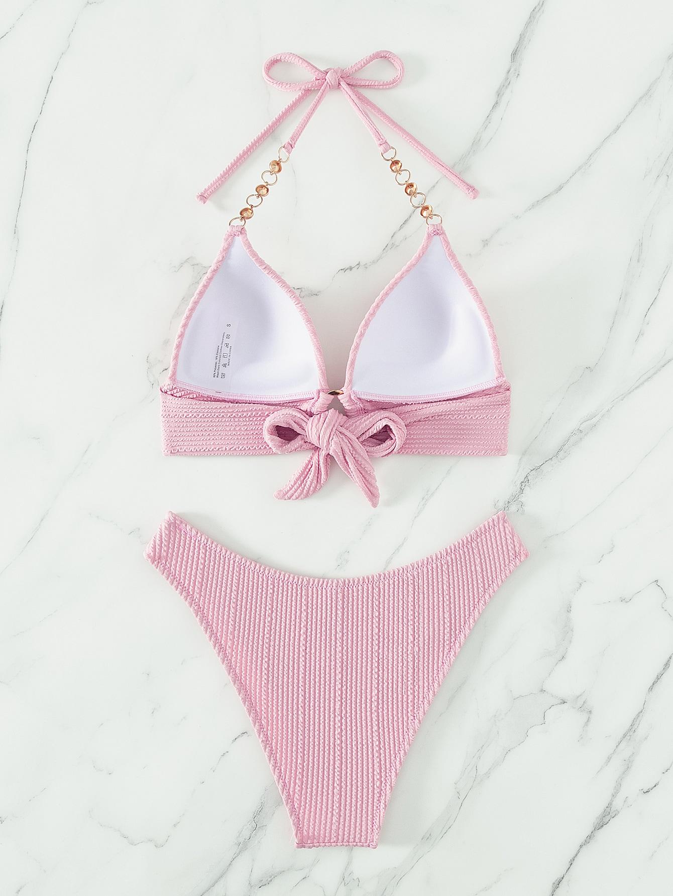 SHEIN RÓŻOWY STRÓJ KĄPIELOWY PRĄŻKI S09__S