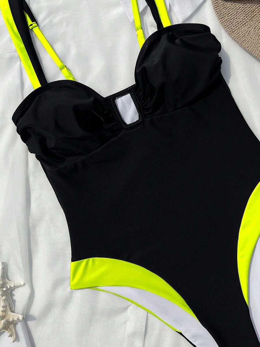 SHEIN JEDNOCZĘSCIOWY KOSTIUM KĄPIELOWY KONTRAST S09__S