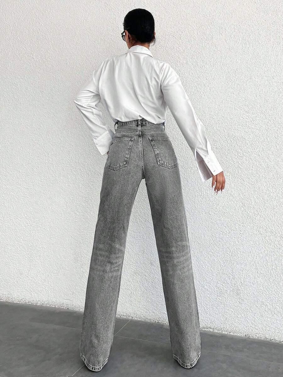 SHEIN SZARE SPODNIE JEANS PROSTE NOGAWKI S06__S
