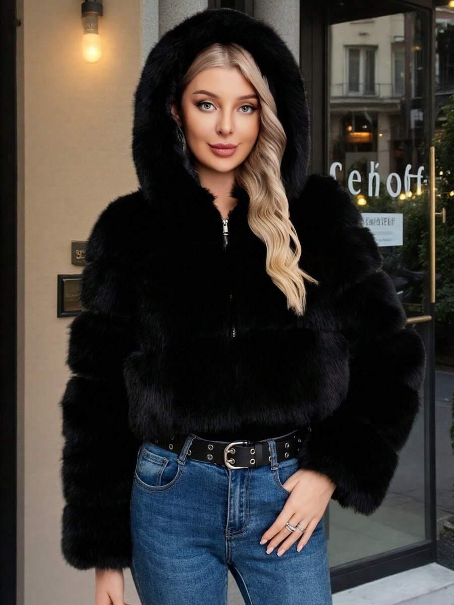 SHEIN CZARNE SZTUCZNE FUTRO W01__XS
