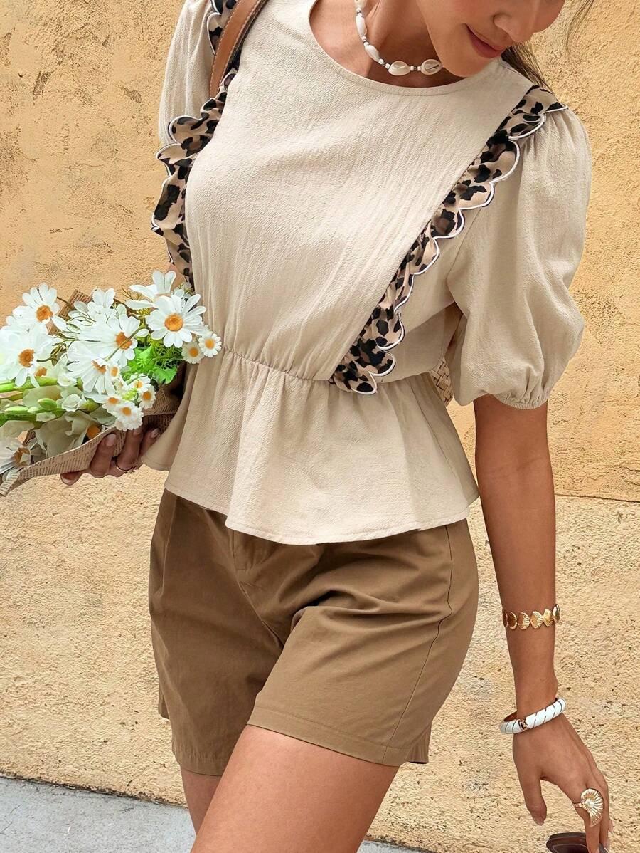 TRENDSTEALS BEŻOWA BLUZKA KRÓTKI RĘKAW S06__M