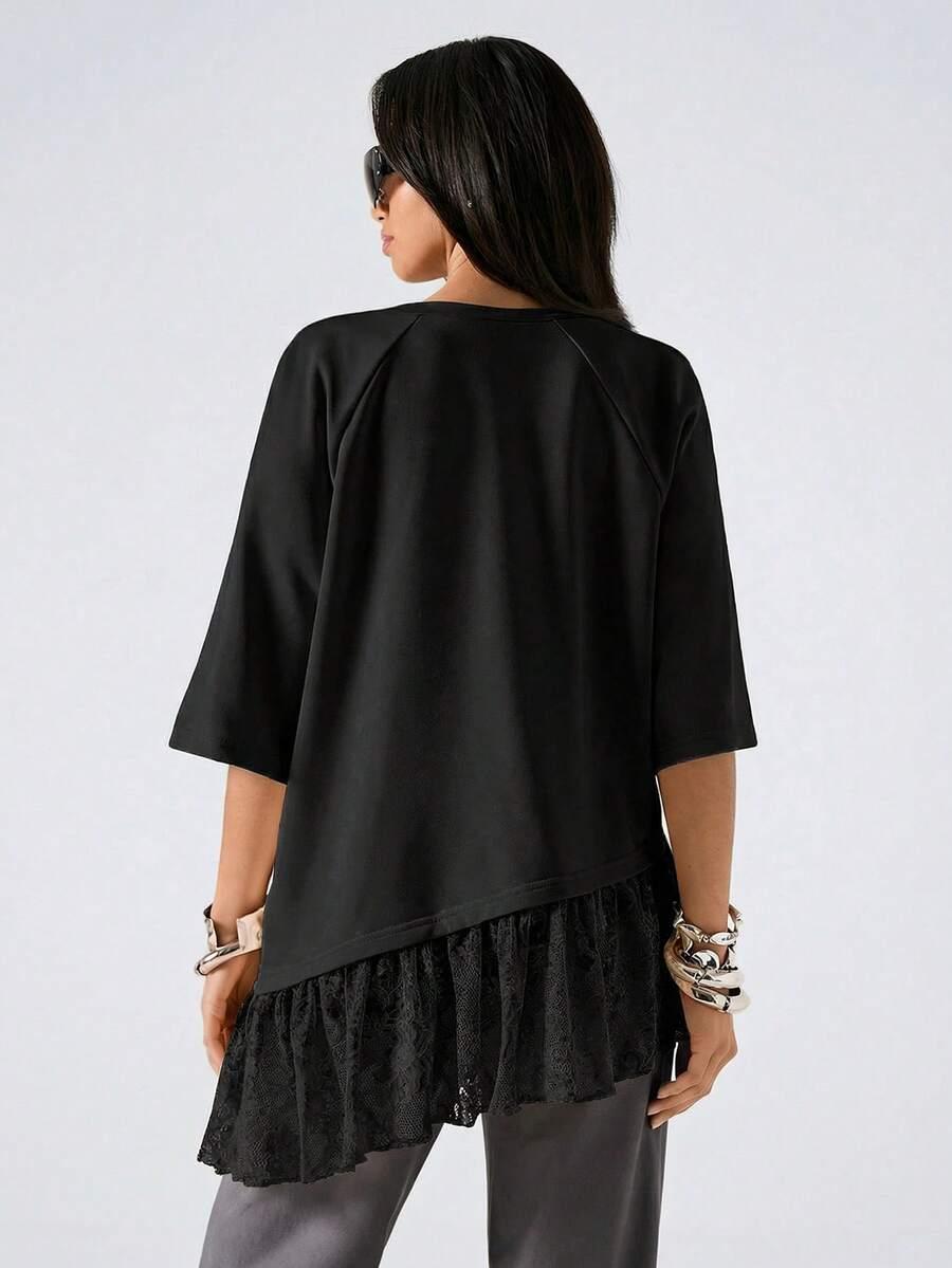 SHEIN CZARNA BLUZKA OKRĄGŁY DEKOLT S06__L